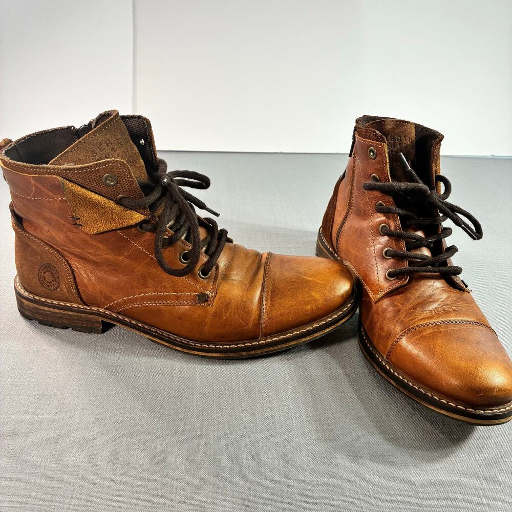 Bull Boxer Kelden Leather Cap Toe Boots Mens US 8 Brown Side Zip Portugal